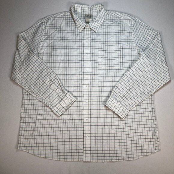 L.L Bean‎ Shirt Men's 3XLT Off-White Windowpane Plaid Flannel Wrinkle Free Tall - Picture 1 of 15